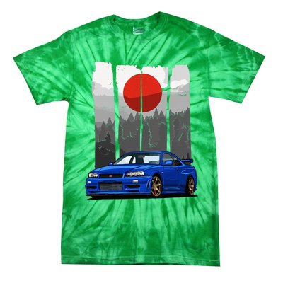 Jdm Skyline R34 Car Tuning Japan Rising Sun Drift Tie-Dye T-Shirt