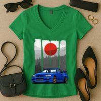 Jdm Skyline R34 Car Tuning Japan Rising Sun Drift Women's V-Neck T-Shirt