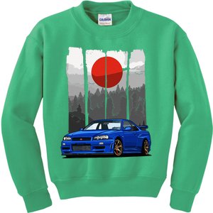 Jdm Skyline R34 Car Tuning Japan Rising Sun Drift Kids Sweatshirt