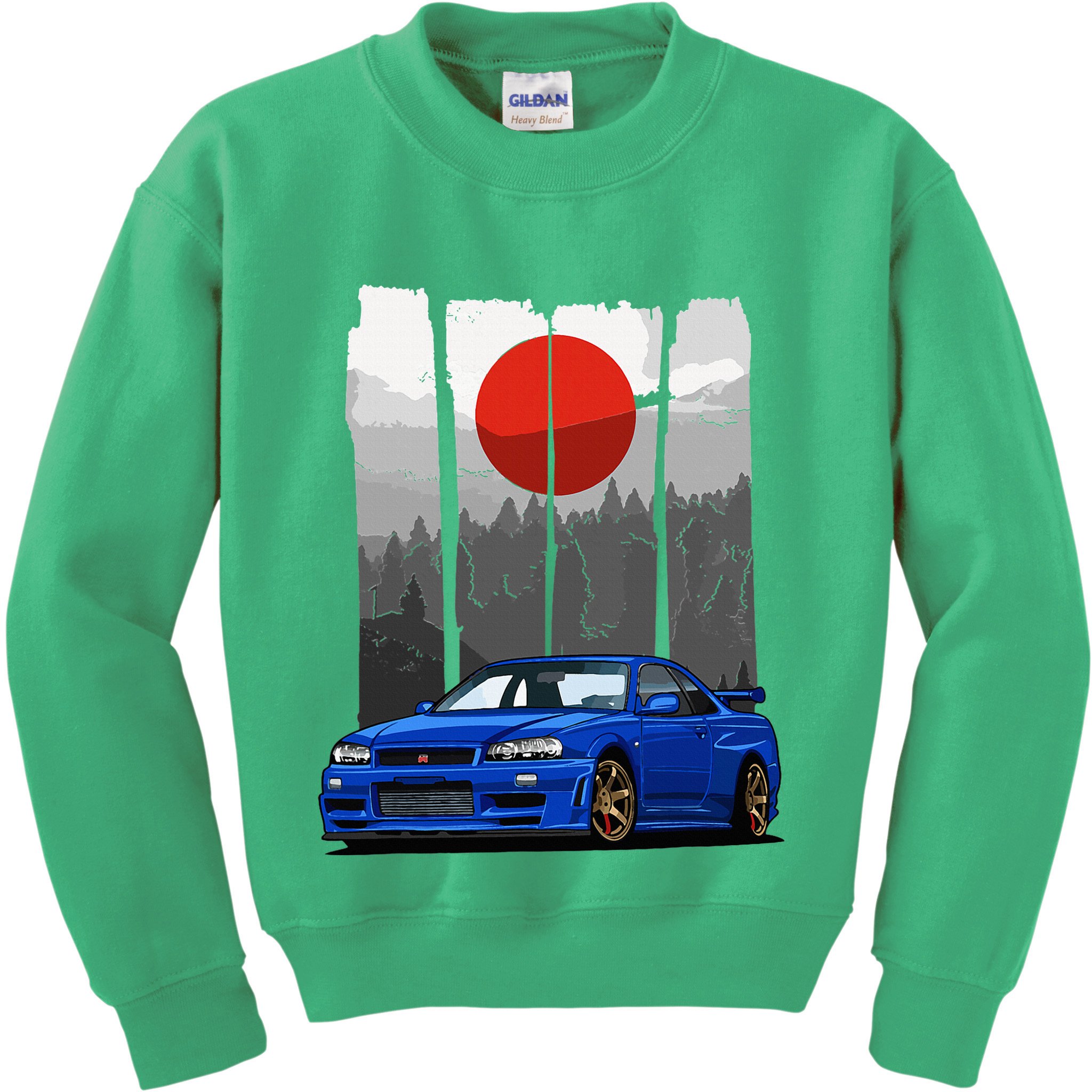 Jdm Skyline R34 Car Tuning Japan Rising Sun Drift Kids Sweatshirt