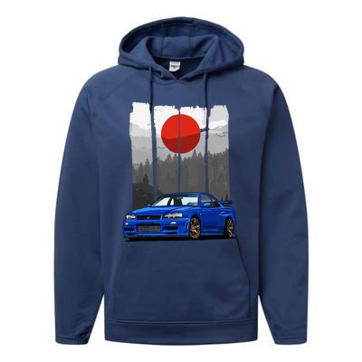 Jdm Skyline R34 Car Tuning Japan Rising Sun Drift Performance Fleece Hoodie