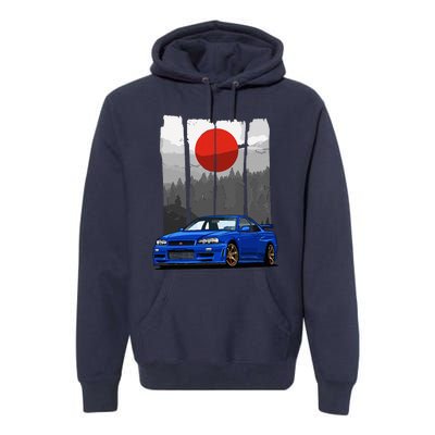 Jdm Skyline R34 Car Tuning Japan Rising Sun Drift Premium Hoodie