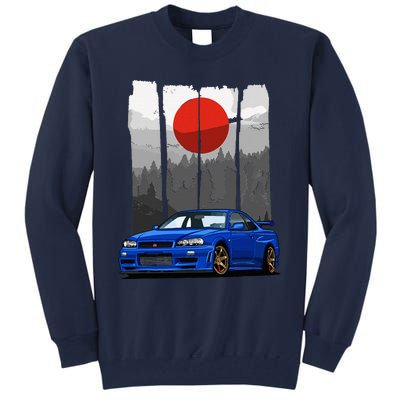 Jdm Skyline R34 Car Tuning Japan Rising Sun Drift Tall Sweatshirt