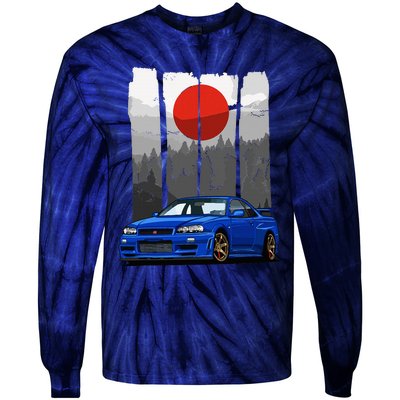 Jdm Skyline R34 Car Tuning Japan Rising Sun Drift Tie-Dye Long Sleeve Shirt