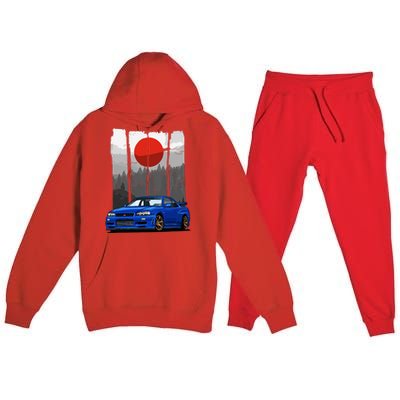 Jdm Skyline R34 Car Tuning Japan Rising Sun Drift Premium Hooded Sweatsuit Set