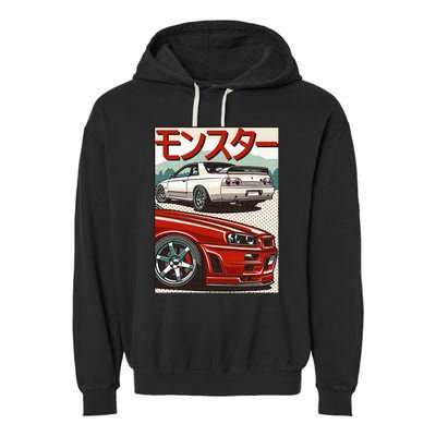 JDM Skyline R32 Car Tuning Japan Rising Sun Drift Garment-Dyed Fleece Hoodie