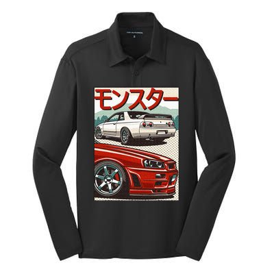 JDM Skyline R32 Car Tuning Japan Rising Sun Drift Silk Touch Performance Long Sleeve Polo