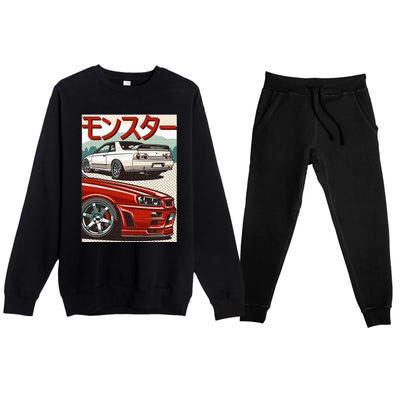 JDM Skyline R32 Car Tuning Japan Rising Sun Drift Premium Crewneck Sweatsuit Set