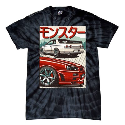 JDM Skyline R32 Car Tuning Japan Rising Sun Drift Tie-Dye T-Shirt