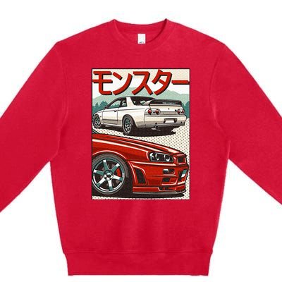 JDM Skyline R32 Car Tuning Japan Rising Sun Drift Premium Crewneck Sweatshirt