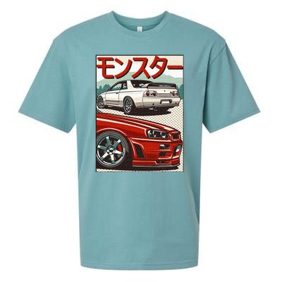 JDM Skyline R32 Car Tuning Japan Rising Sun Drift Sueded Cloud Jersey T-Shirt