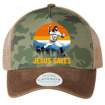 Jesus Saves Retro Baseball Pitcher Legacy Tie Dye Trucker Hat