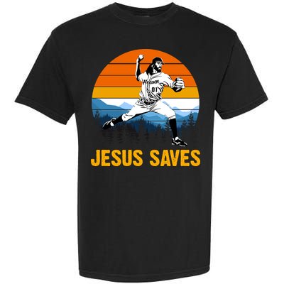 Jesus Saves Retro Baseball Pitcher Garment-Dyed Heavyweight T-Shirt