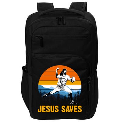 Jesus Saves Retro Baseball Pitcher Impact Tech Backpack