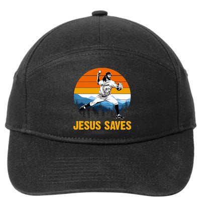 Jesus Saves Retro Baseball Pitcher 7-Panel Snapback Hat