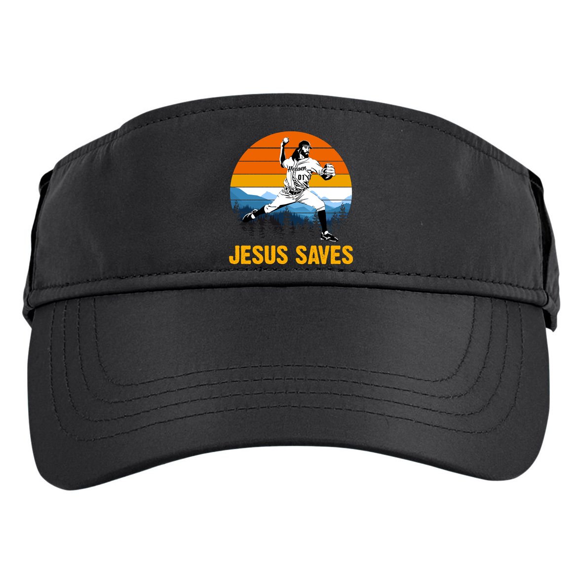 Jesus Saves Retro Baseball Pitcher Adult Drive Performance Visor