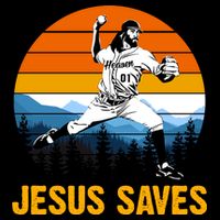 Jesus Saves Retro Baseball Pitcher Drawstring Bag