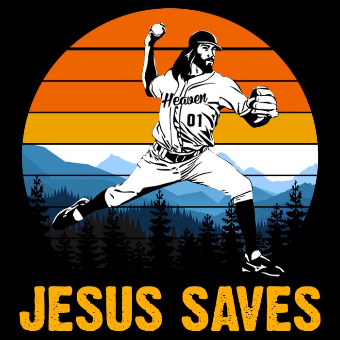 Jesus Saves Retro Baseball Pitcher Drawstring Bag
