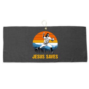 Jesus Saves Retro Baseball Pitcher Large Microfiber Waffle Golf Towel