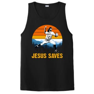 Jesus Saves Retro Baseball Pitcher PosiCharge Competitor Tank