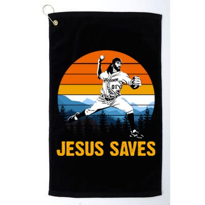 Jesus Saves Retro Baseball Pitcher Platinum Collection Golf Towel