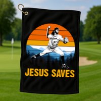 Jesus Saves Retro Baseball Pitcher Golf Towel