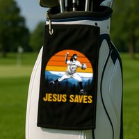 Jesus Saves Retro Baseball Pitcher Golf Towel