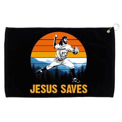 Jesus Saves Retro Baseball Pitcher Grommeted Golf Towel