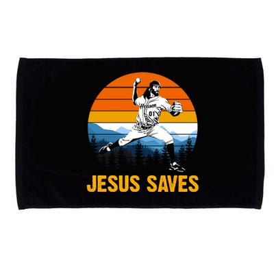 Jesus Saves Retro Baseball Pitcher Microfiber Hand Towel