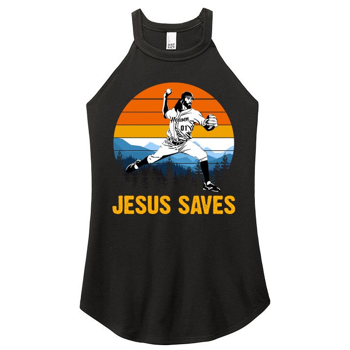 Jesus Saves Retro Baseball Pitcher Women's Perfect Tri Rocker Tank