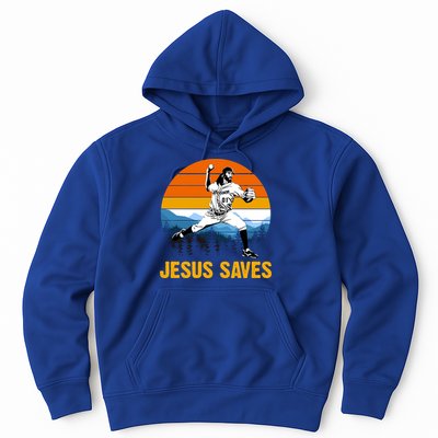 Jesus Saves Retro Baseball Pitcher Hoodie