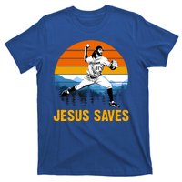 Jesus Saves Retro Baseball Pitcher T-Shirt