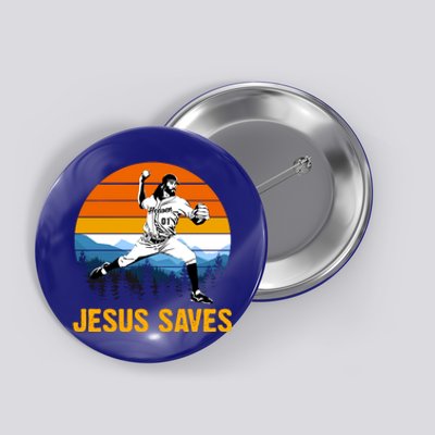 Jesus Saves Retro Baseball Pitcher Button