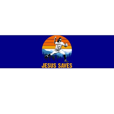 Jesus Saves Retro Baseball Pitcher Bumper Sticker