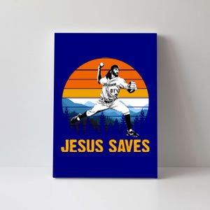 Jesus Saves Retro Baseball Pitcher Canvas