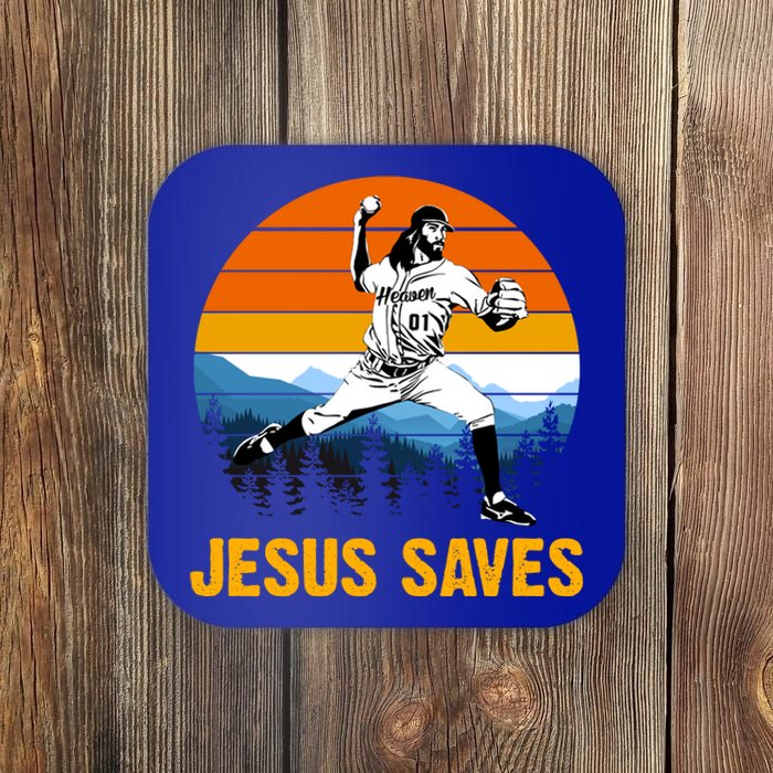 Jesus Saves Retro Baseball Pitcher Coaster