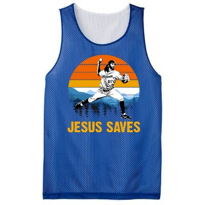 Jesus Saves Retro Baseball Pitcher Mesh Reversible Basketball Jersey Tank