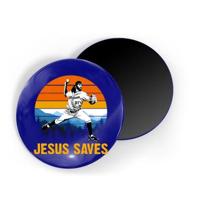 Jesus Saves Retro Baseball Pitcher Magnet