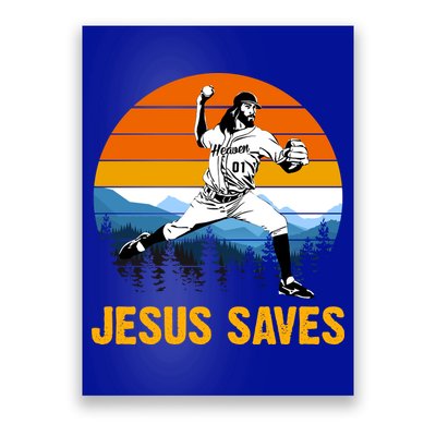 Jesus Saves Retro Baseball Pitcher Poster