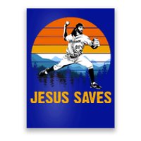 Jesus Saves Retro Baseball Pitcher Poster