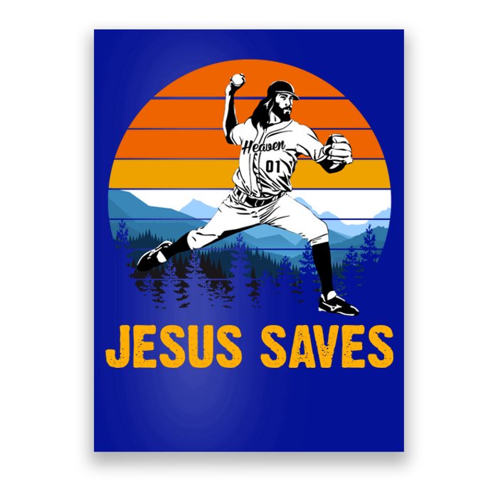 Jesus Saves Retro Baseball Pitcher Poster