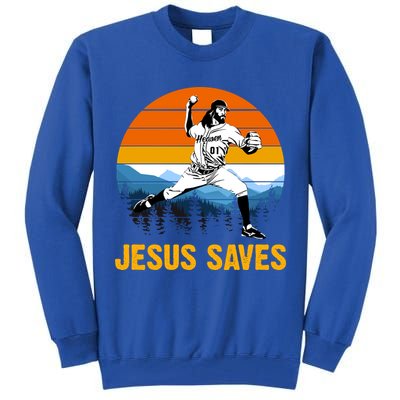 Jesus Saves Retro Baseball Pitcher Tall Sweatshirt