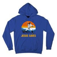 Jesus Saves Retro Baseball Pitcher Tall Hoodie