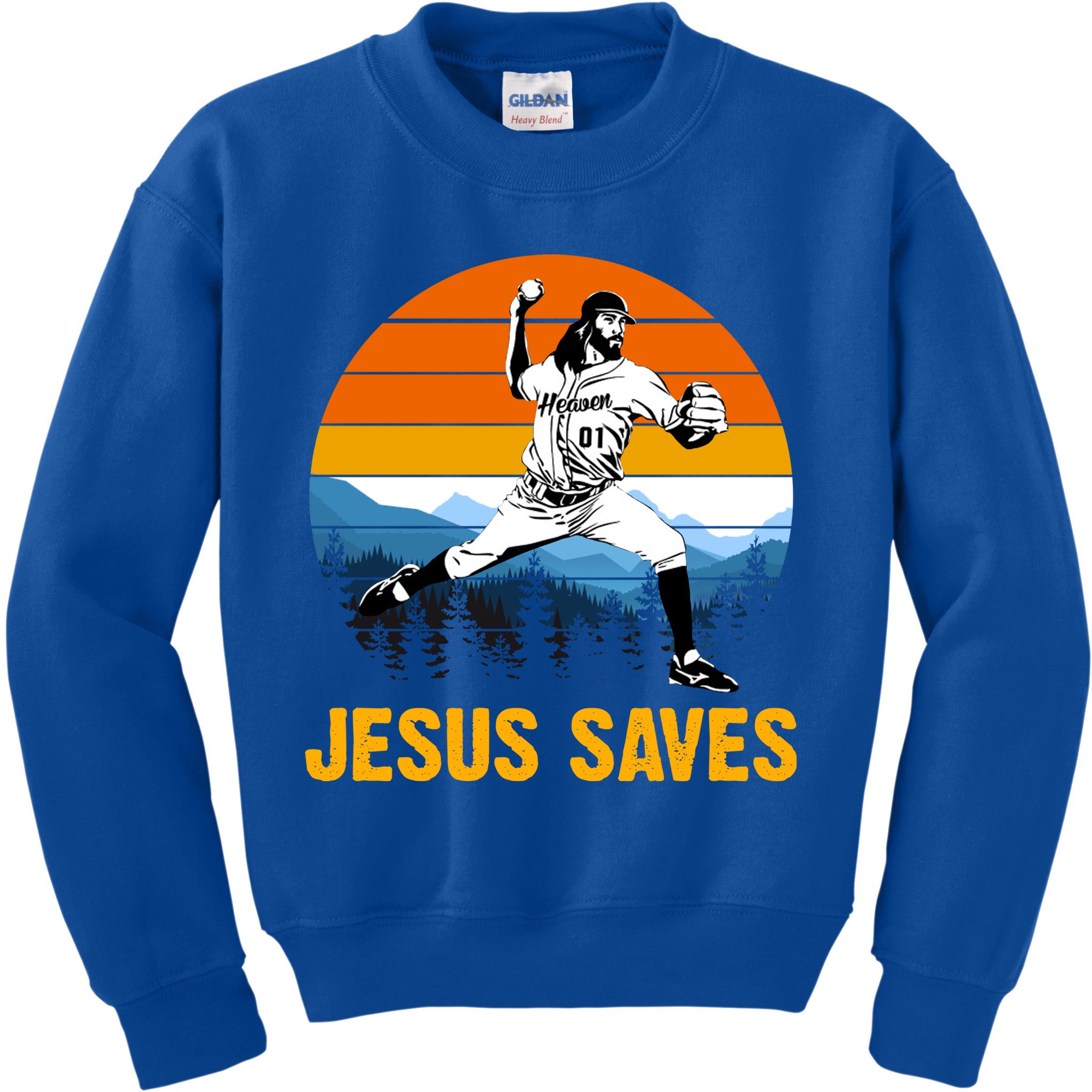 Jesus Saves Retro Baseball Pitcher Kids Sweatshirt