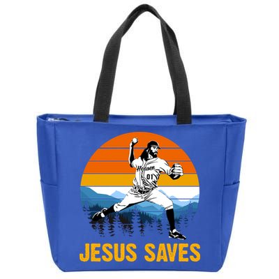 Jesus Saves Retro Baseball Pitcher Zip Tote Bag