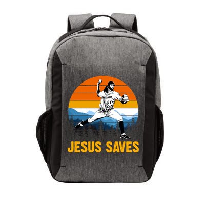 Jesus Saves Retro Baseball Pitcher Vector Backpack