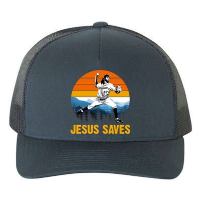 Jesus Saves Retro Baseball Pitcher Yupoong Adult 5-Panel Trucker Hat