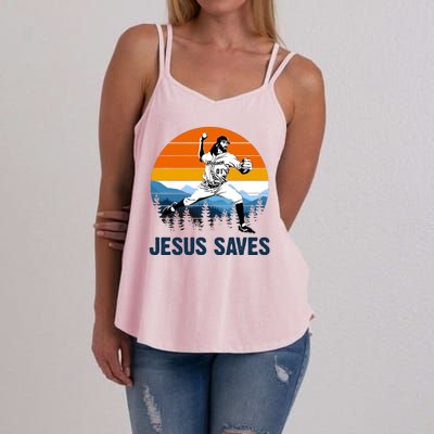 Jesus Saves Retro Baseball Pitcher Women's Strappy Tank