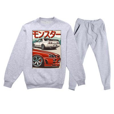 Jdm Skyline R32 Car Tuning Japan Rising Sun Drift Premium Crewneck Sweatsuit Set