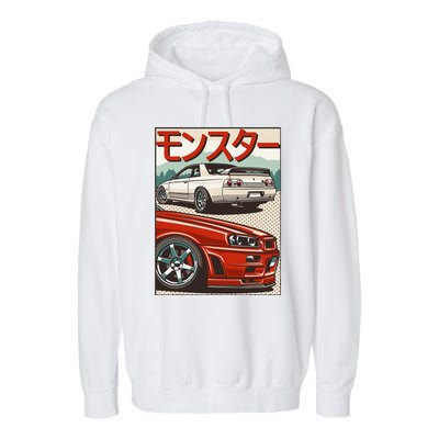 Jdm Skyline R32 Car Tuning Japan Rising Sun Drift Garment-Dyed Fleece Hoodie